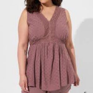 NWT Torrid Boho Eyelet Sisterhood Babydoll Sleeveless Top Blouse Lace Women’s 2X